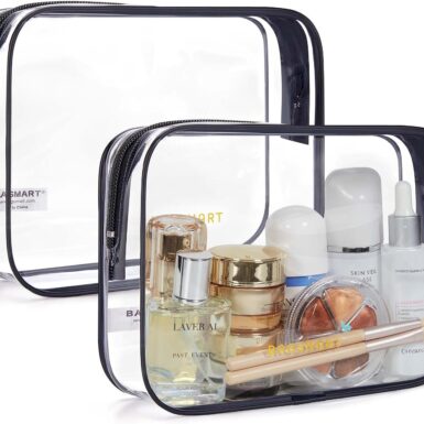 BAGSMART Clear Toiletry Bag 2-Pack TSA Approved Water-Repellent, Black | Carry on Travel Accessories Bag, Airport Airline Quart Size Bags for Women Men, Makeup Cosmetic Bag